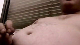 Chubby guy jerks off & makes his cock hard