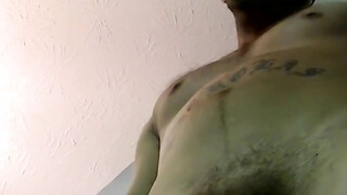 Amateur American cums hard after stroking meat solo