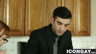 Billy  pulls his boss pants down & sucks on his big cock