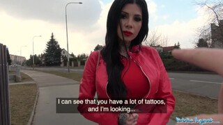 Outdoor Inked Titfuck with Public Agent