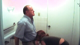 Bathroom tart sucks prick in restroom