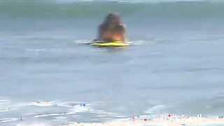 Little April Playing in the Beach
