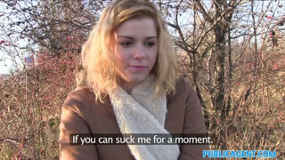 Lost Blonde Sucks Stranger's Prick for Cash