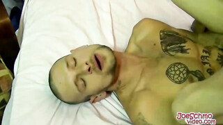 Big bad boy Jarvis gets a big white hard cock in his mouth