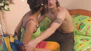 Sexy brunette moaning loud when her twat gets tightened