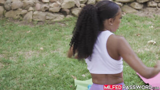 Ebony MILF Olivia Jayys workout teases pervy & handsome neighbor