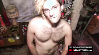 Blonde twinkie Jay caresses his heavy fuck stick solo