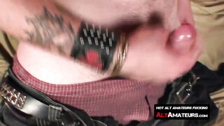 Lusty redhead homosexual punk plays with his bushy meat