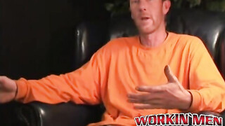 Mature amateur gay strips after an interview & jerks off