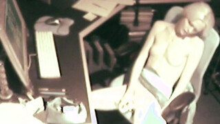 Assistant masturbating with dildo