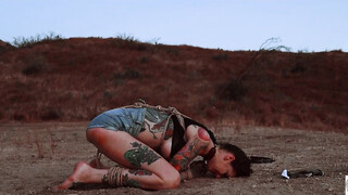 Caned babe cries while caned & eats butt