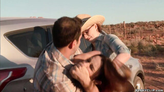 Couple assfucking bound hoe in desert