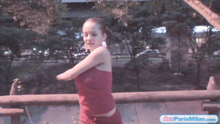 Big Breasted teen jiggles big tits