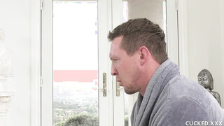 Stunning MILF Becky Bandini cuckolds her man & rides cock