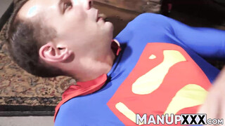 Horny man in costume gets dominated by a tall guy