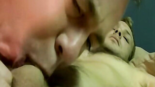 Adorable young amateur cock sucked by chubby perv