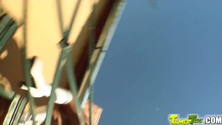 Teen snatch screwed by hard threesome action