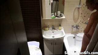 My naked GF washing up in the bathroom is exactly what you need to strok