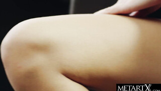 Her perfect body trembles as she fingerbangs her shaved twat